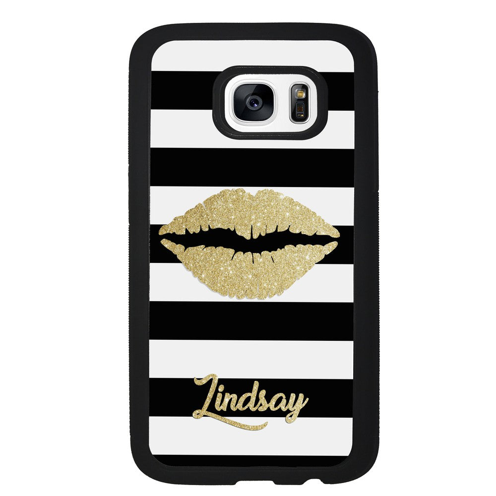Black White Bars Gold Lips Personalized | Samsung Phone Case
