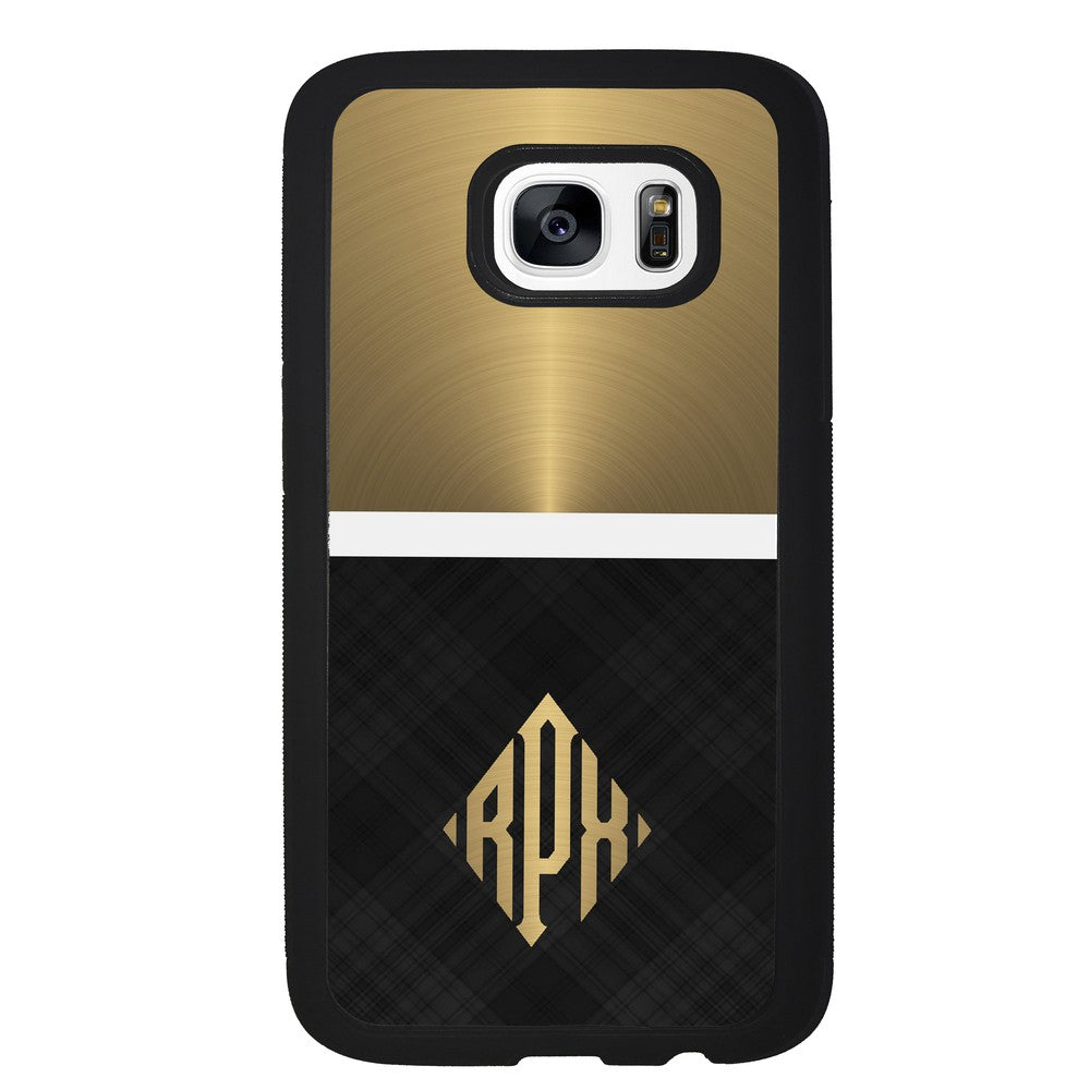 Gold and Black Plaid - Triangle Monogram | Samsung Phone Case