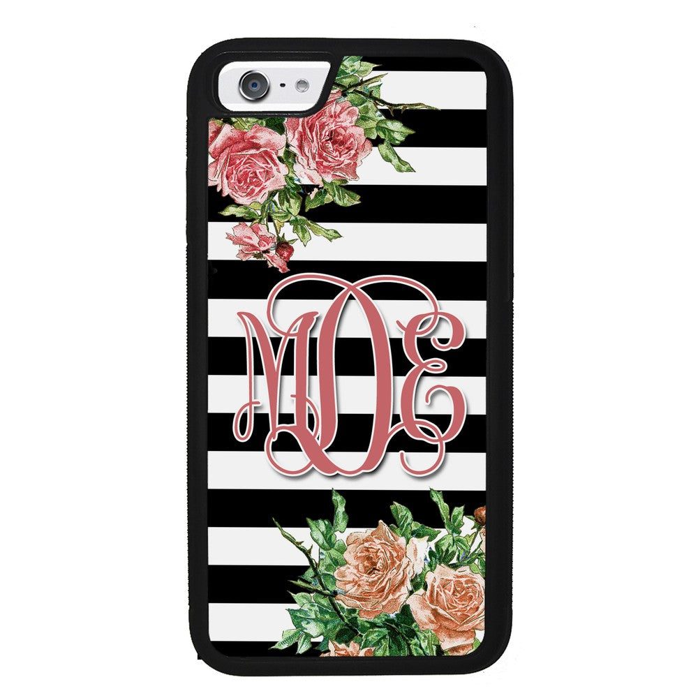 Vintage Pretty Flower Bars Monogram | Apple iPhone Case