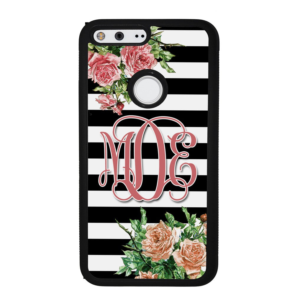 Vintage Pretty Flower Bars Monogram | Google Phone Case