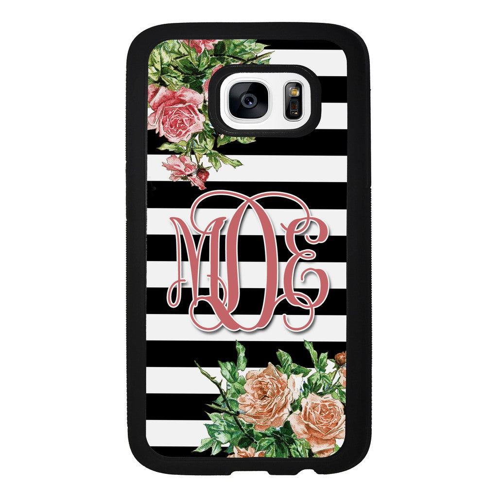Vintage Pretty Flower Bars Monogram | Samsung Phone Case