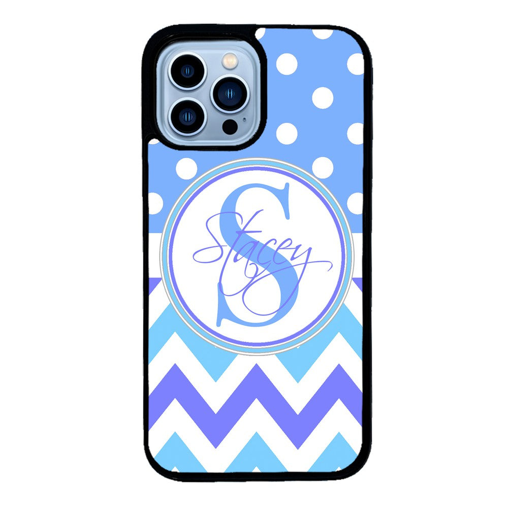 Blue Shades Chevron Polkadot Personalized | Apple iPhone Case