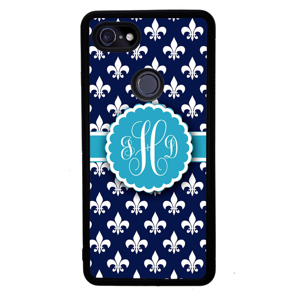 Blue Fleur De Lis Monogram | Google Phone Case