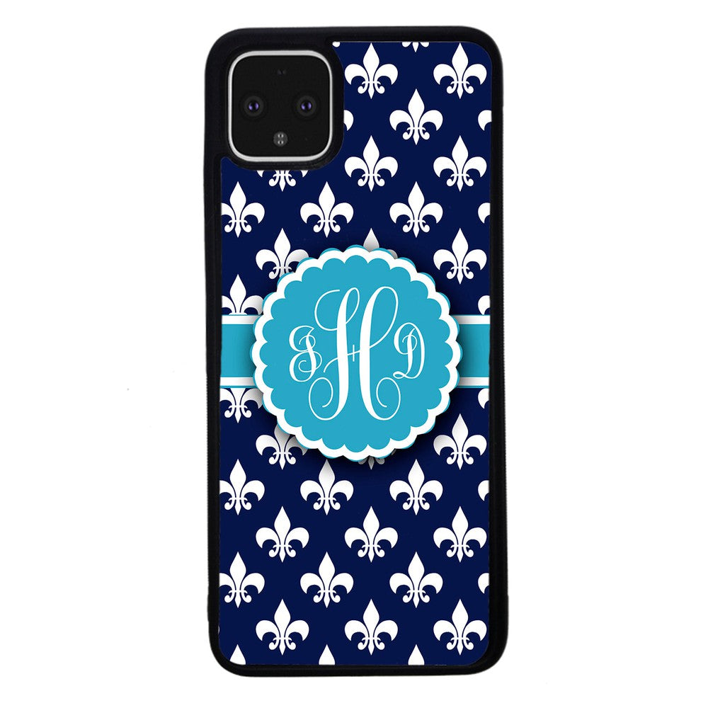 Blue Fleur De Lis Monogram | Google Phone Case