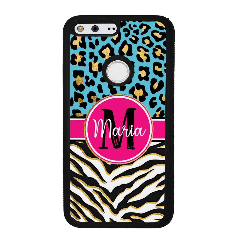 Blue Gold Foil Leopard and Zebra Skin Personalized | Google Phone Case
