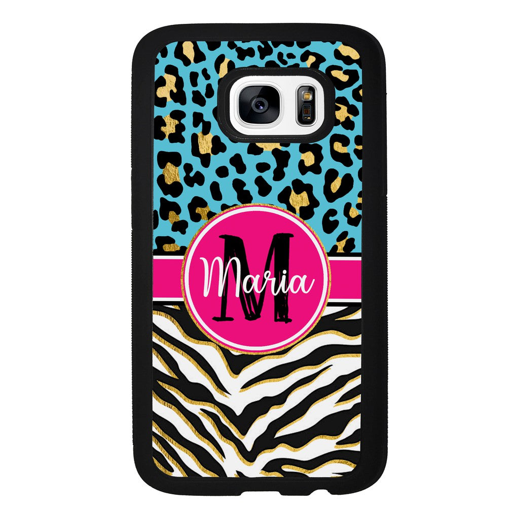 Blue Gold Foil Leopard and Zebra Skin Personalized | Samsung Phone Case