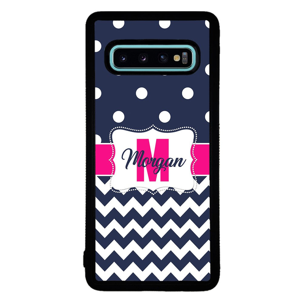 Blue Polka Dot Chevron Pink Personalized | Samsung Phone Case