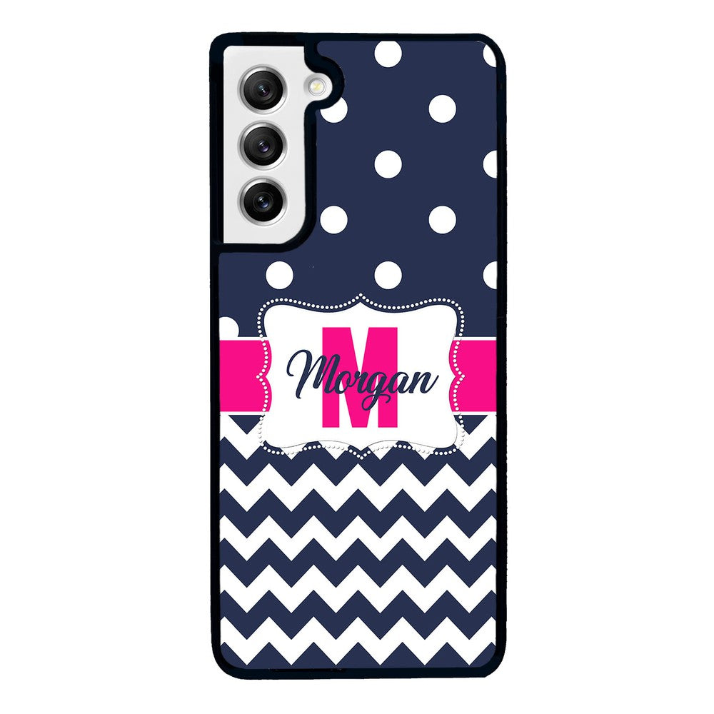Blue Polka Dot Chevron Pink Personalized | Samsung Phone Case