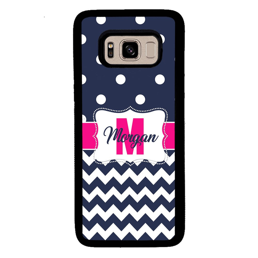 Blue Polka Dot Chevron Pink Personalized | Samsung Phone Case