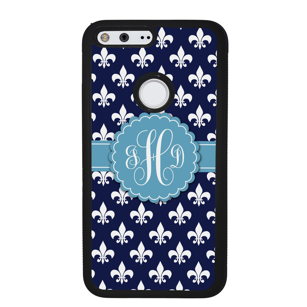 Blue Fleur De Lis Monogram | Google Phone Case