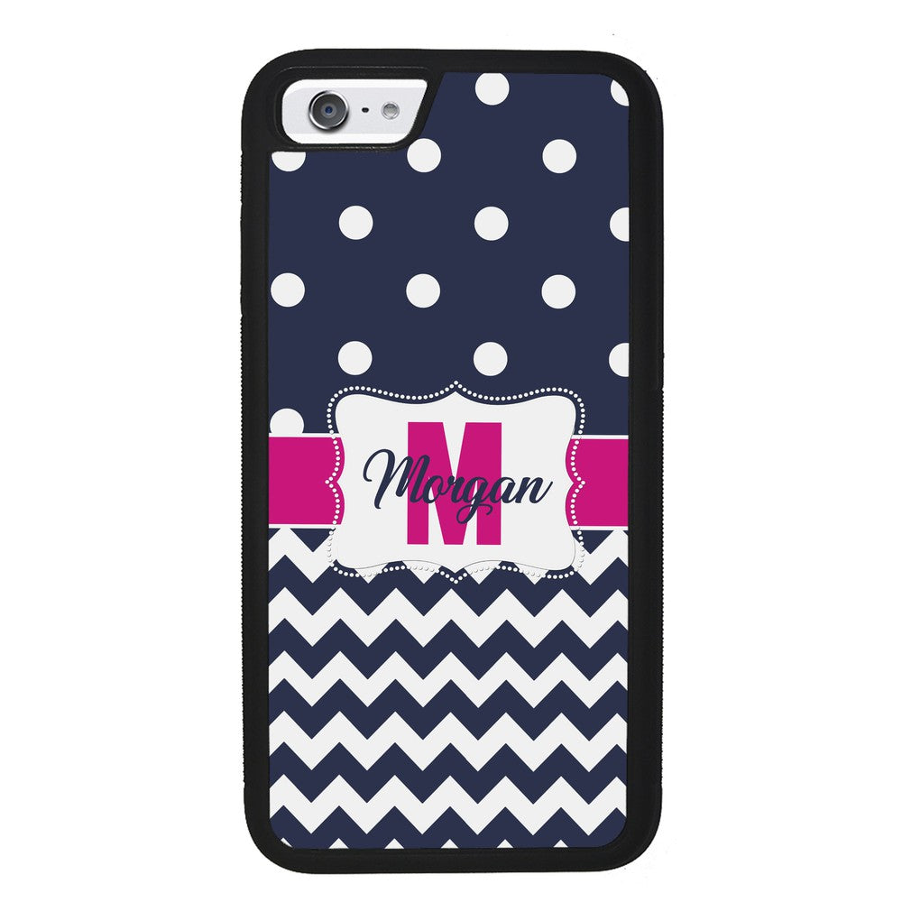 Blue Polka Dot Chevron Pink Personalized | Apple iPhone Case