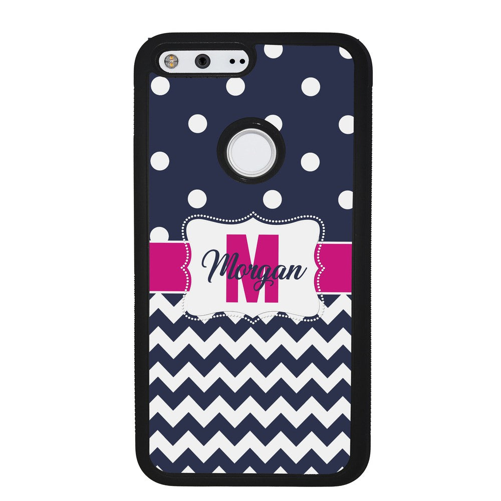 Blue Polka Dot Chevron Pink Personalized | Google Phone Case
