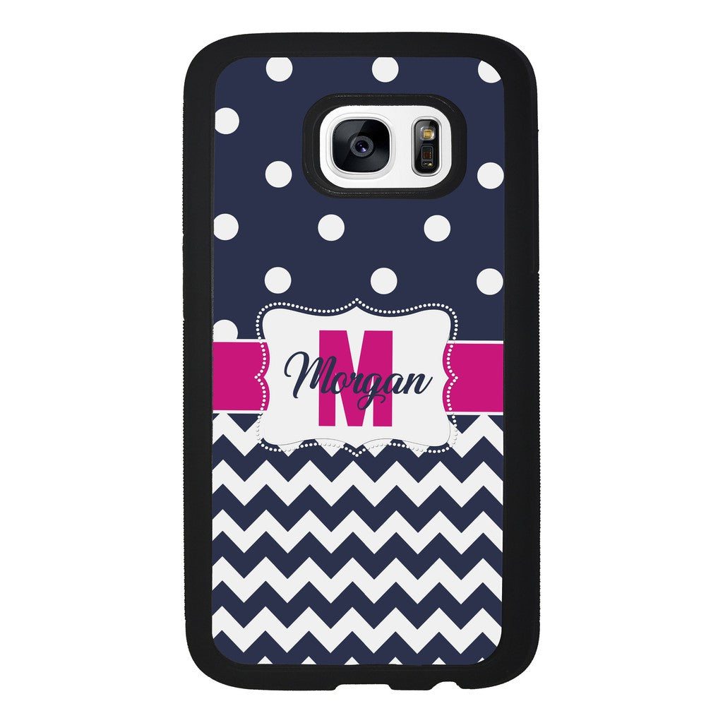 Blue Polka Dot Chevron Pink Personalized | Samsung Phone Case