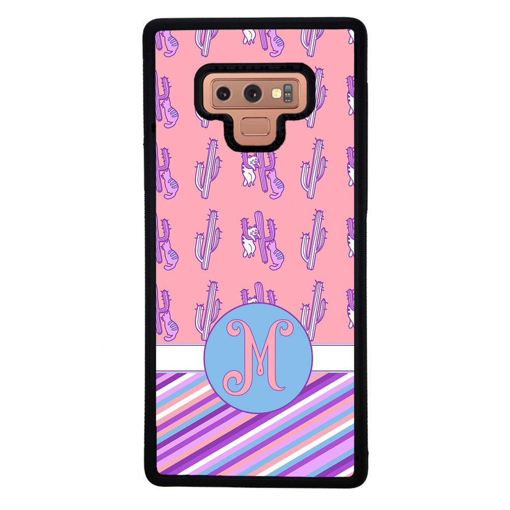 Cactus and Cats Stripes Initial | Samsung Phone Case