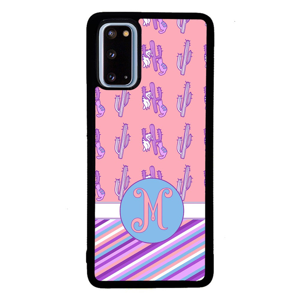 Cactus and Cats Stripes Initial | Samsung Phone Case