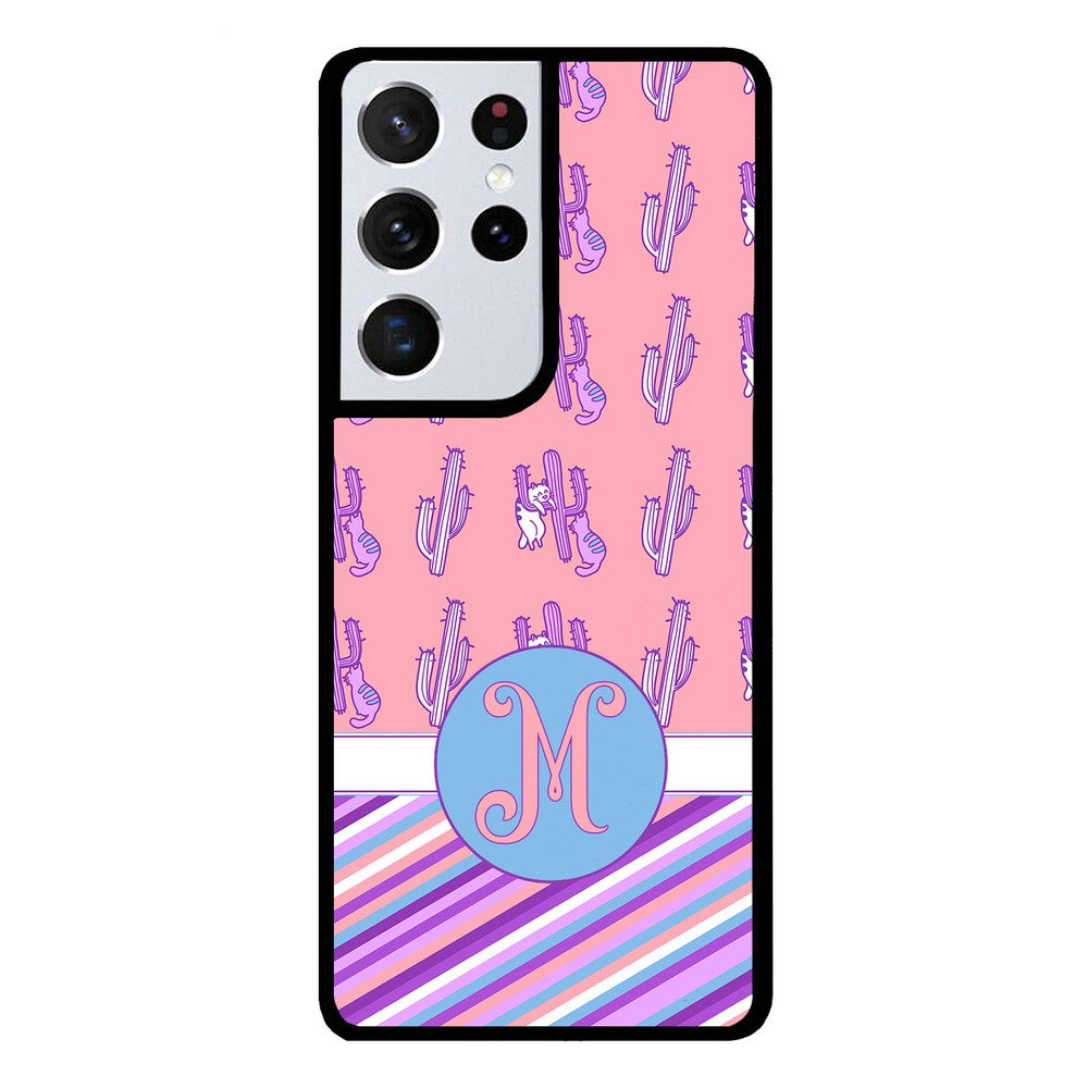 Cactus and Cats Stripes Initial | Samsung Phone Case
