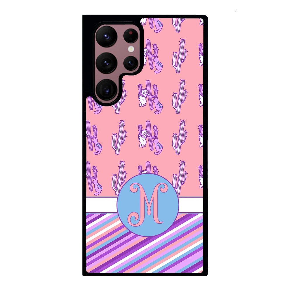 Cactus and Cats Stripes Initial | Samsung Phone Case