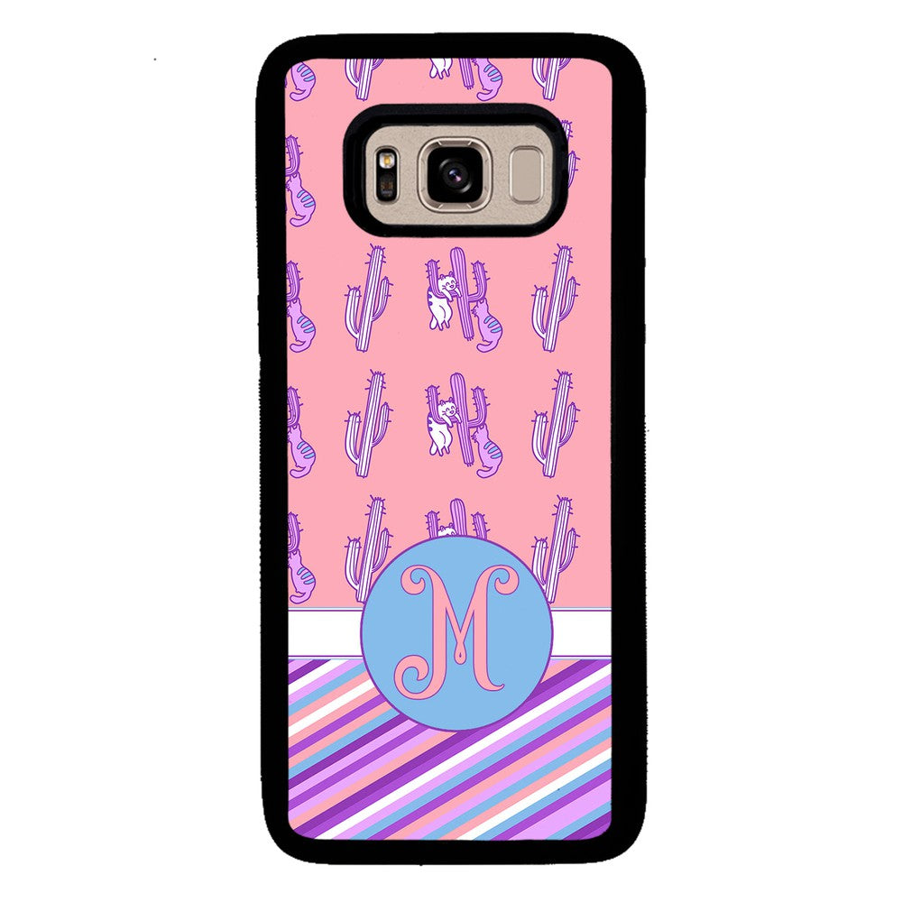 Cactus and Cats Stripes Initial | Samsung Phone Case
