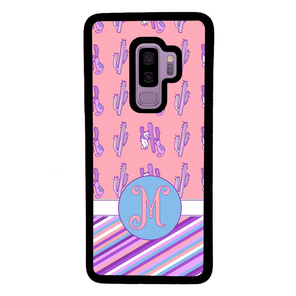 Cactus and Cats Stripes Initial | Samsung Phone Case