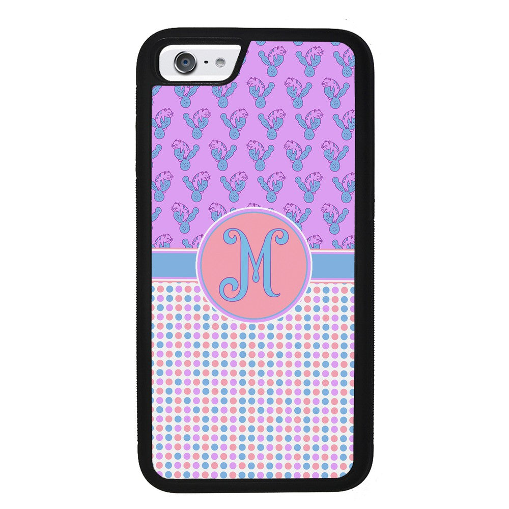 Cactus Cats Polka Dots Initial | Apple iPhone Case