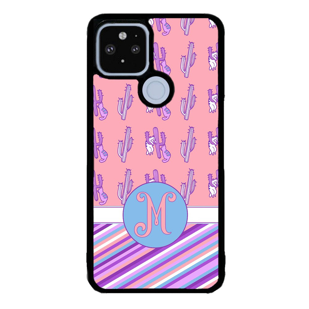 Cactus and Cats Stripes Initial | Google Phone Case