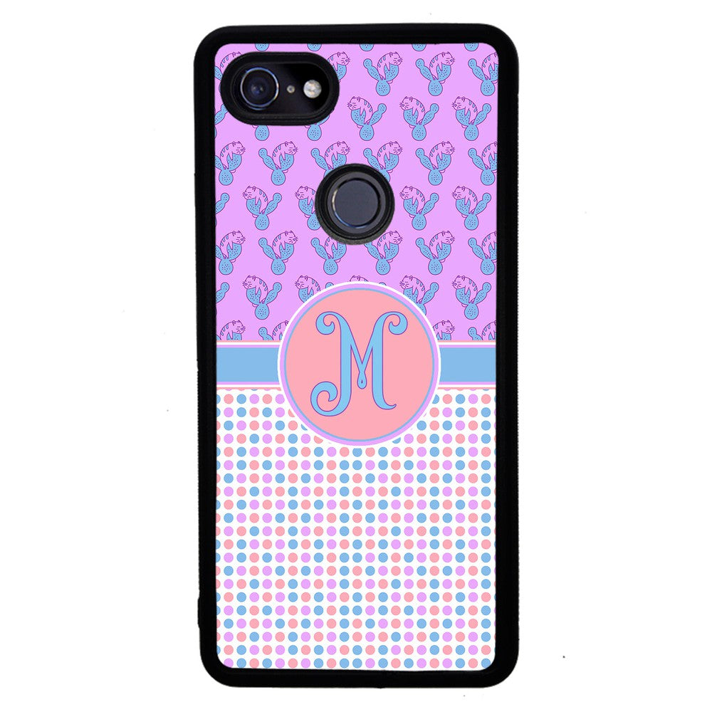 Cactus Cats Polka Dots Initial | Google Phone Case