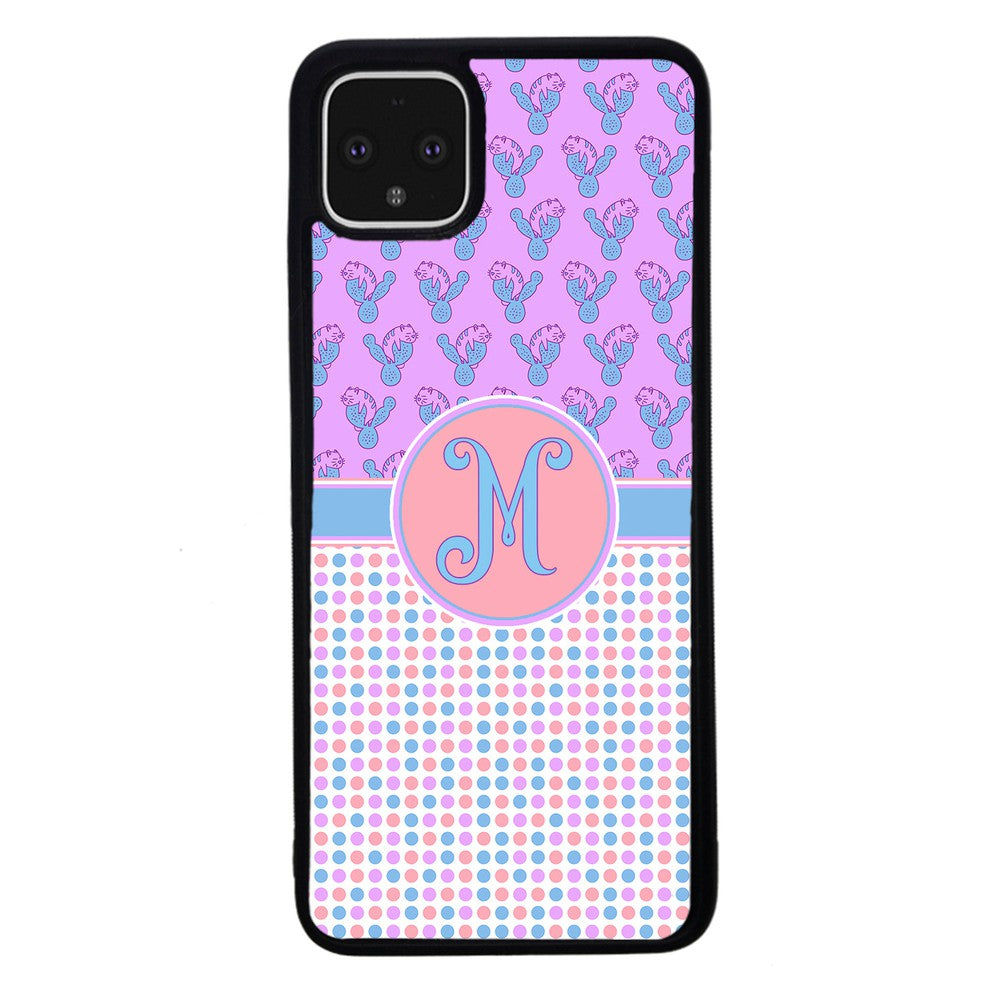 Cactus Cats Polka Dots Initial | Google Phone Case