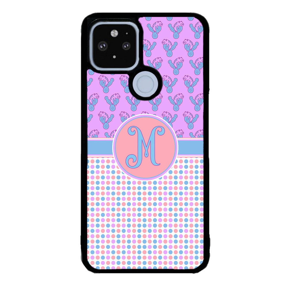 Cactus Cats Polka Dots Initial | Google Phone Case