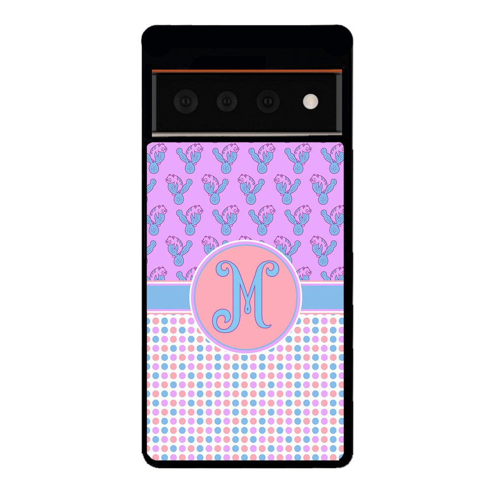 Cactus Cats Polka Dots Initial | Google Phone Case