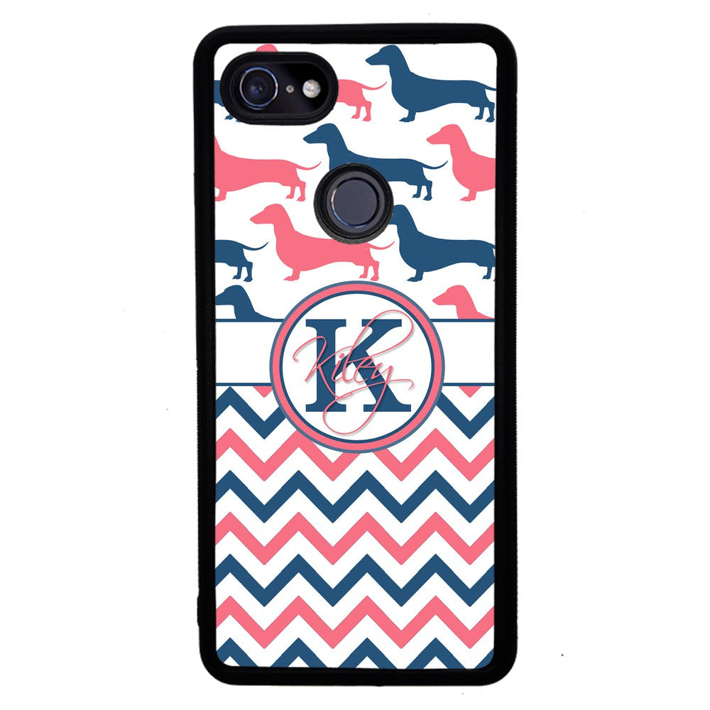 Dachshund Pink and Blue Chevron Personalized | Google Phone Case