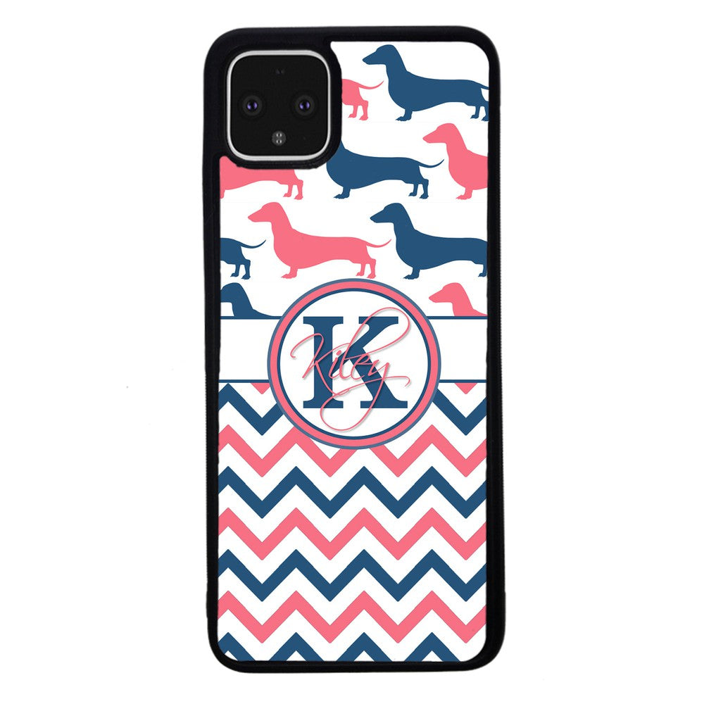 Dachshund Pink and Blue Chevron Personalized | Google Phone Case