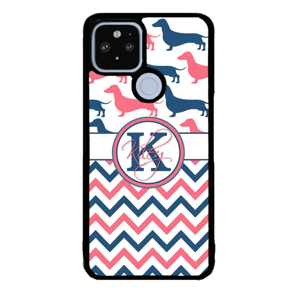 Dachshund Pink and Blue Chevron Personalized | Google Phone Case