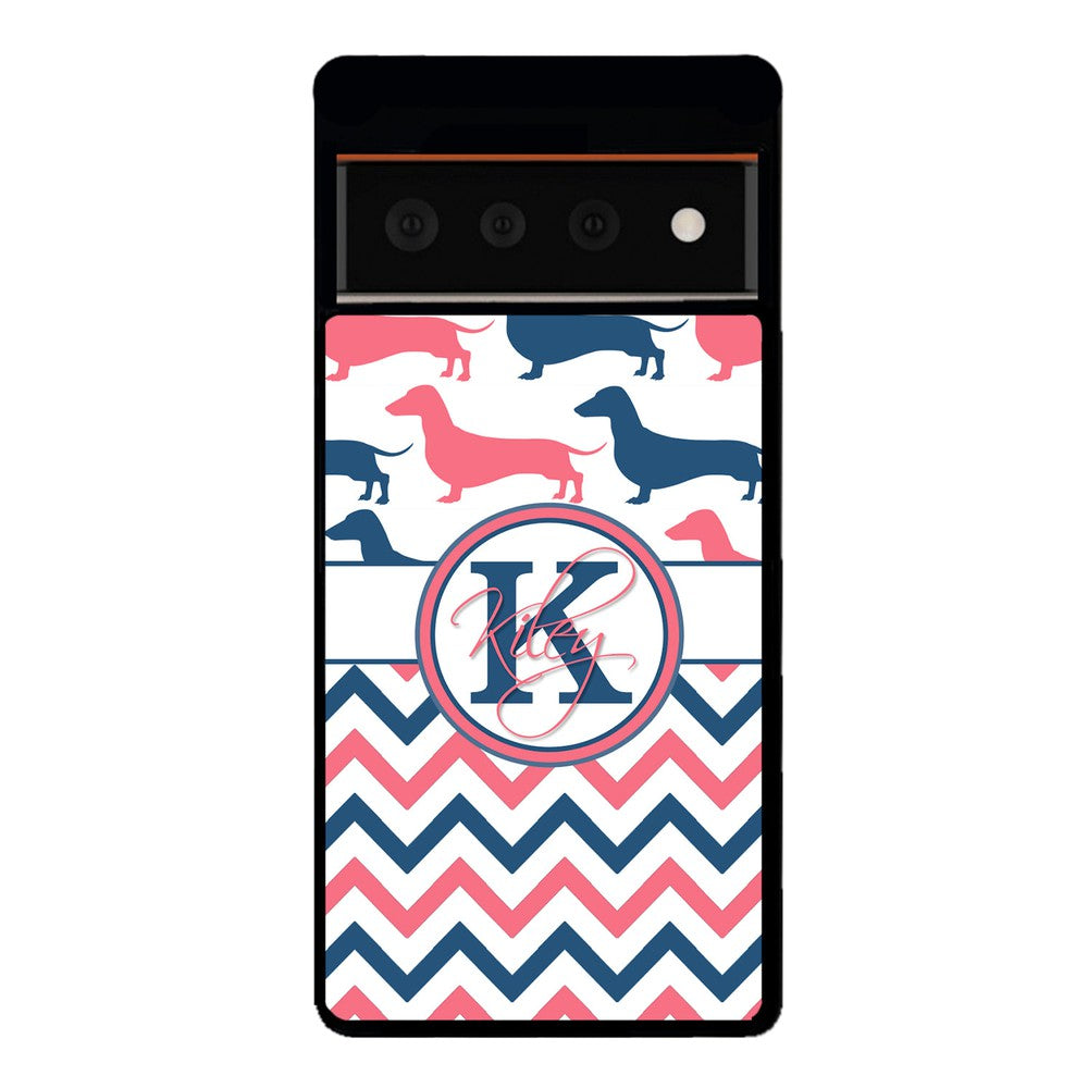 Dachshund Pink and Blue Chevron Personalized | Google Phone Case