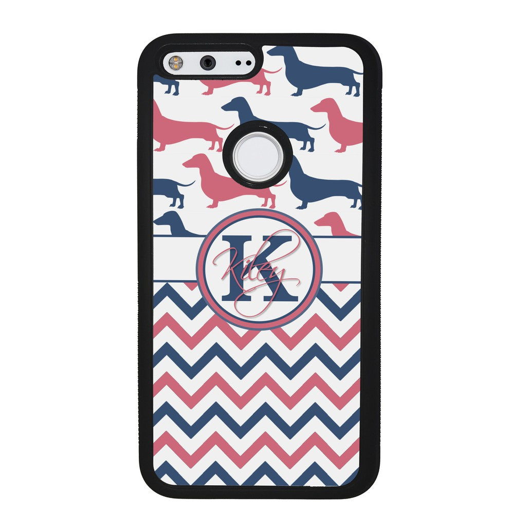 Dachshund Pink and Blue Chevron Personalized | Google Phone Case
