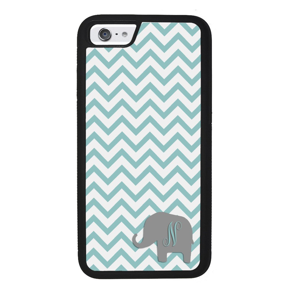 Teal Blue Elephant Chevron Initial | Apple iPhone Case