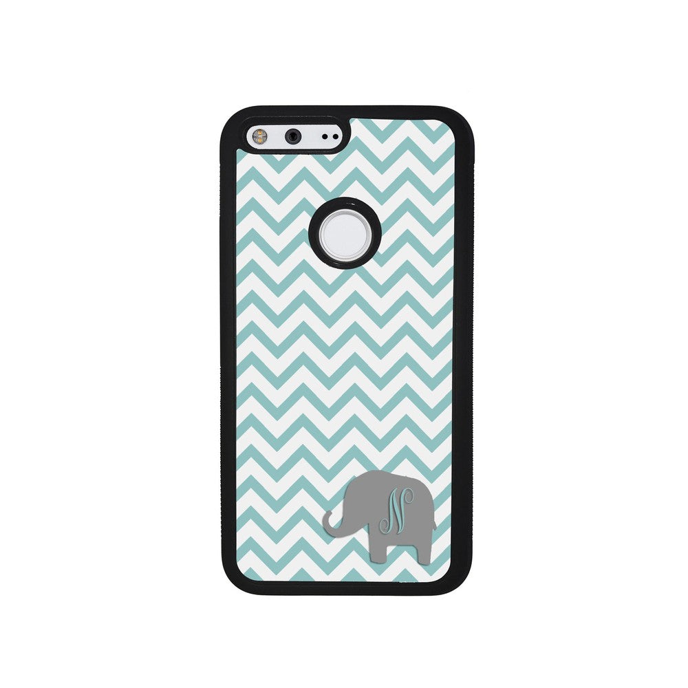 Teal Blue Elephant Chevron Initial | Google Phone Case