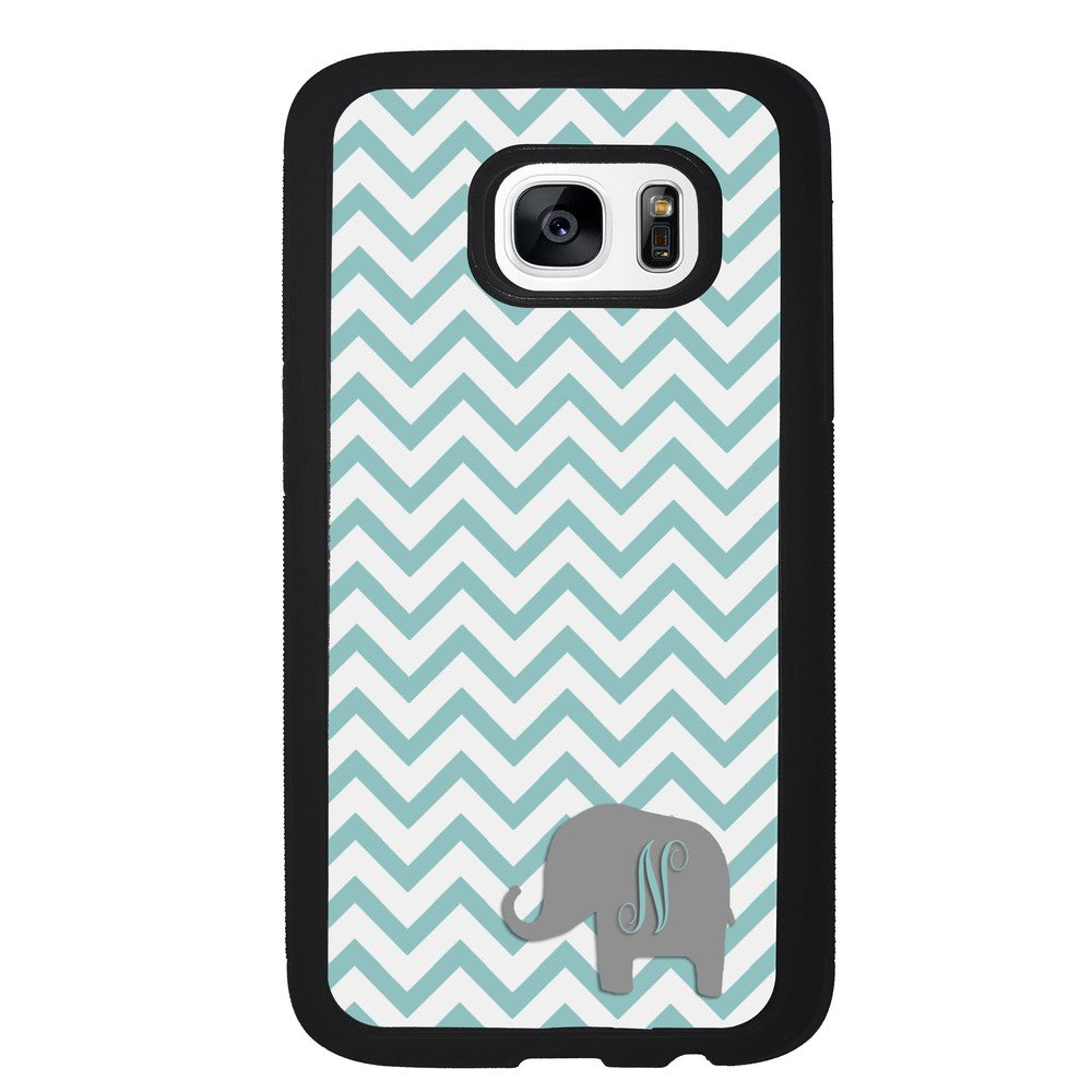 Teal Blue Elephant Chevron Initial | Samsung Phone Case