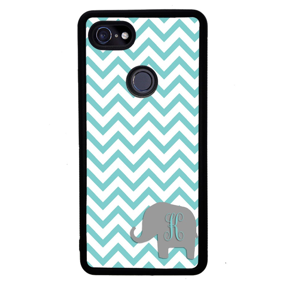 Teal Blue Elephant Chevron Initial | Google Phone Case