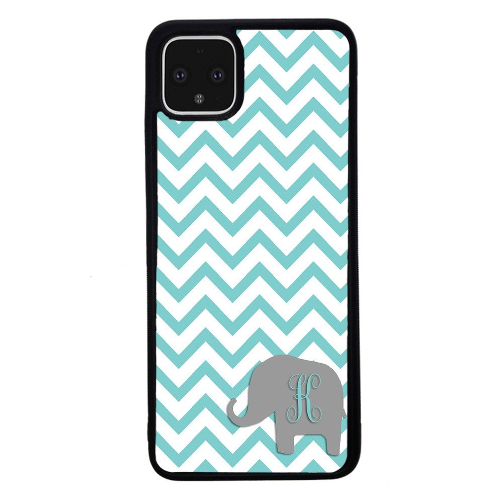 Teal Blue Elephant Chevron Initial | Google Phone Case
