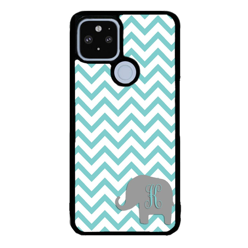 Teal Blue Elephant Chevron Initial | Google Phone Case