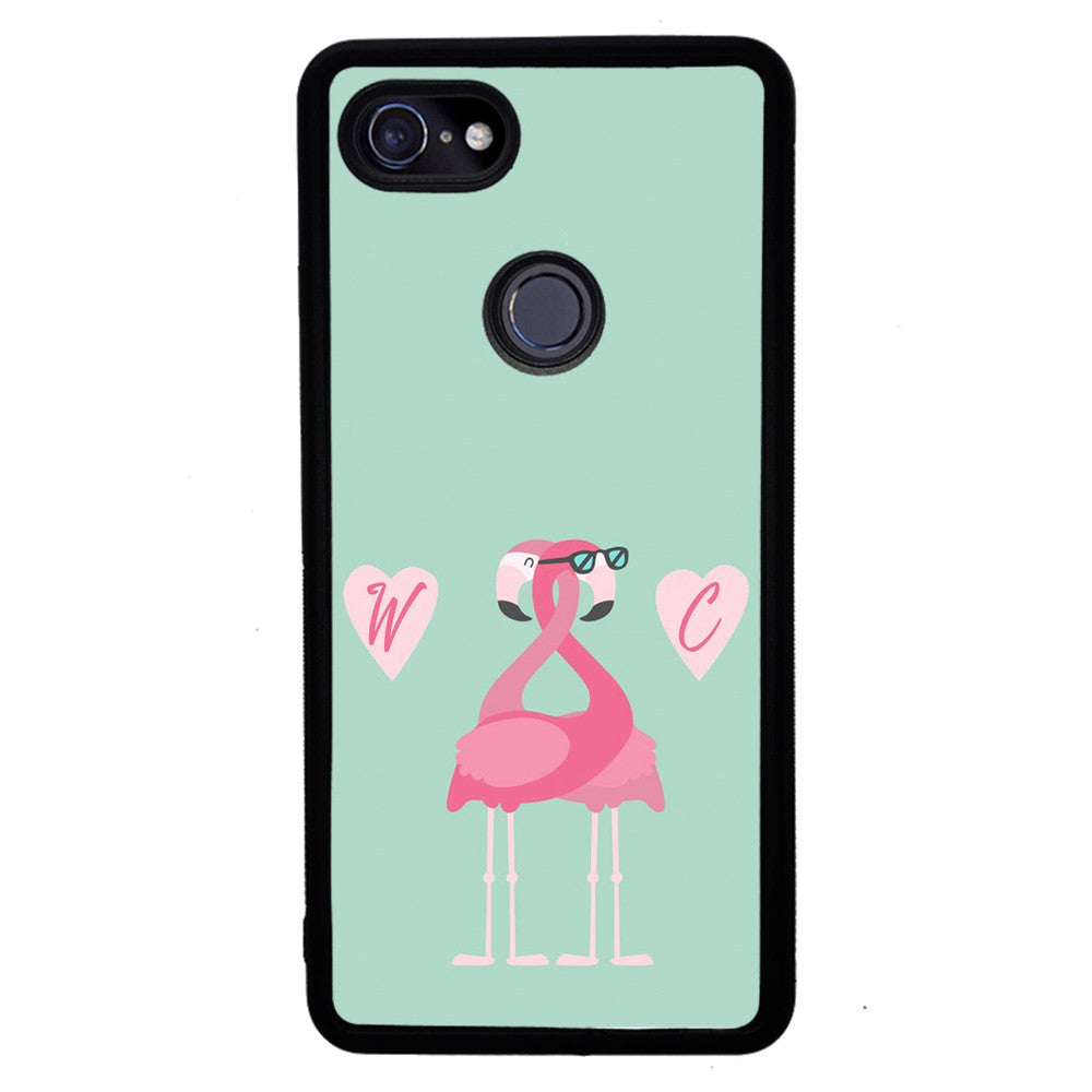 Flamingos In Love Double Initial | Google Phone Case