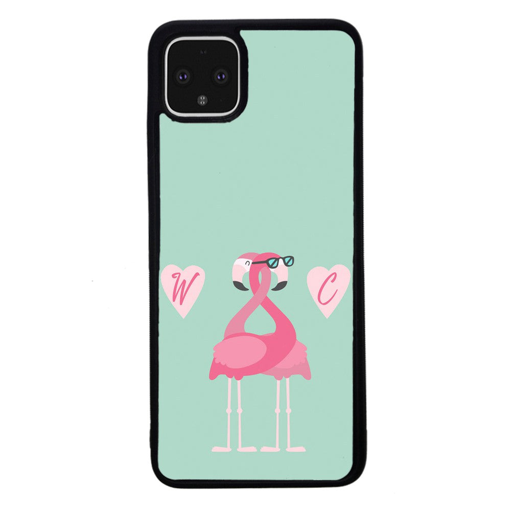 Flamingos In Love Double Initial | Google Phone Case
