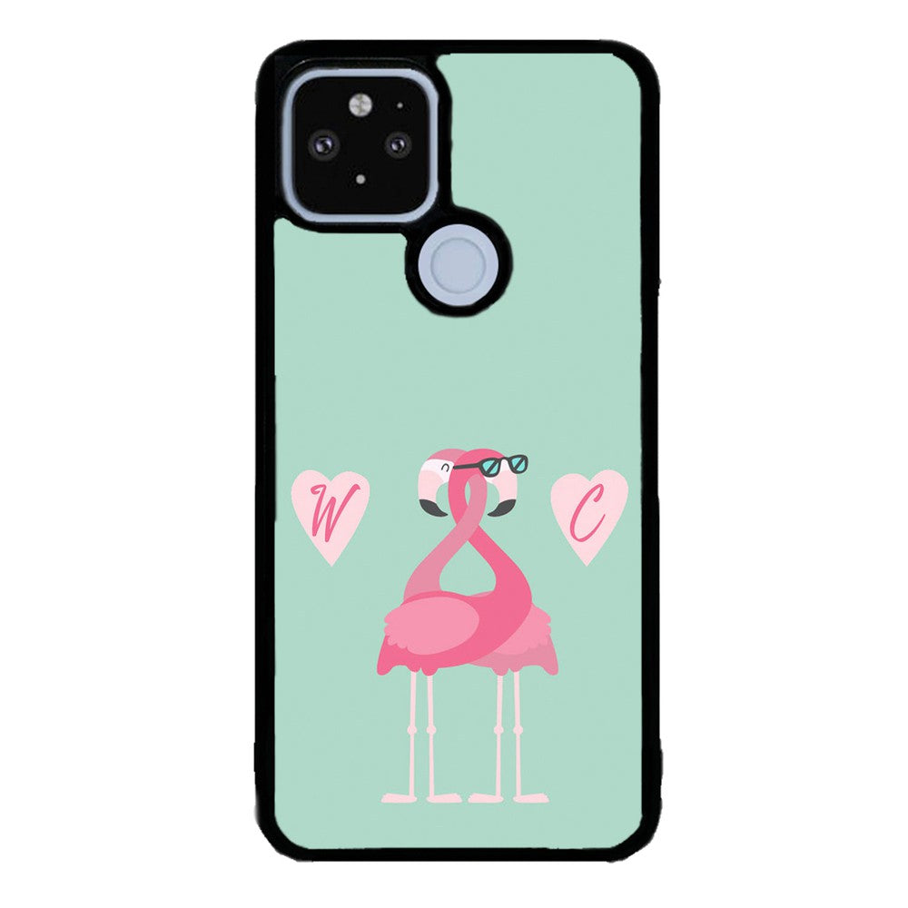 Flamingos In Love Double Initial | Google Phone Case