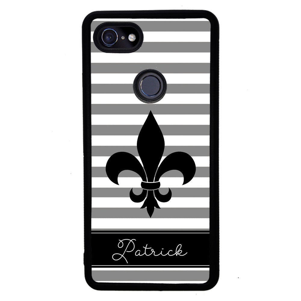 Fleur De Lis Personalized Gray Black | Google Phone Case