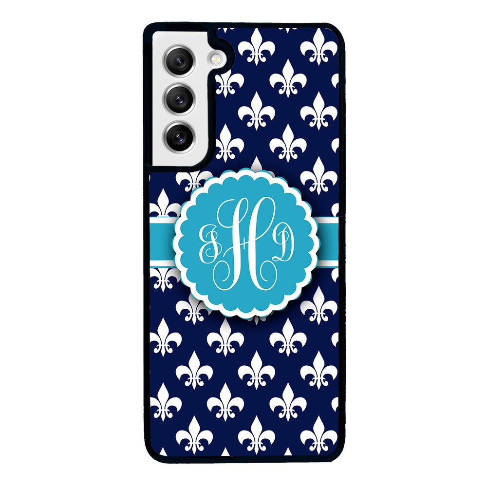 Blue Fleur De Lis Monogram | Samsung Phone Case