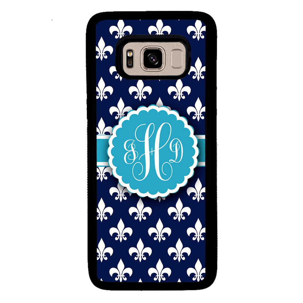 Blue Fleur De Lis Monogram | Samsung Phone Case