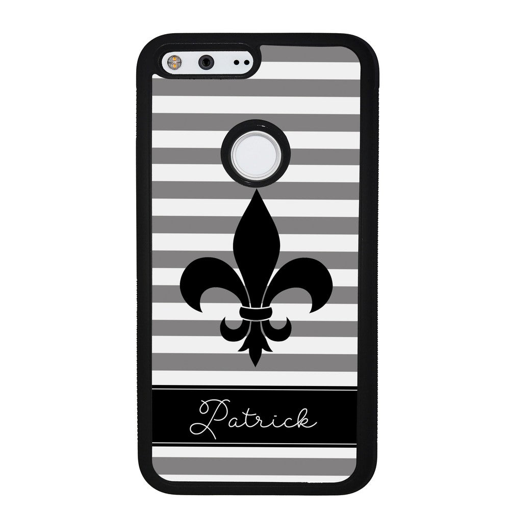 Fleur De Lis Personalized Gray Black | Google Phone Case