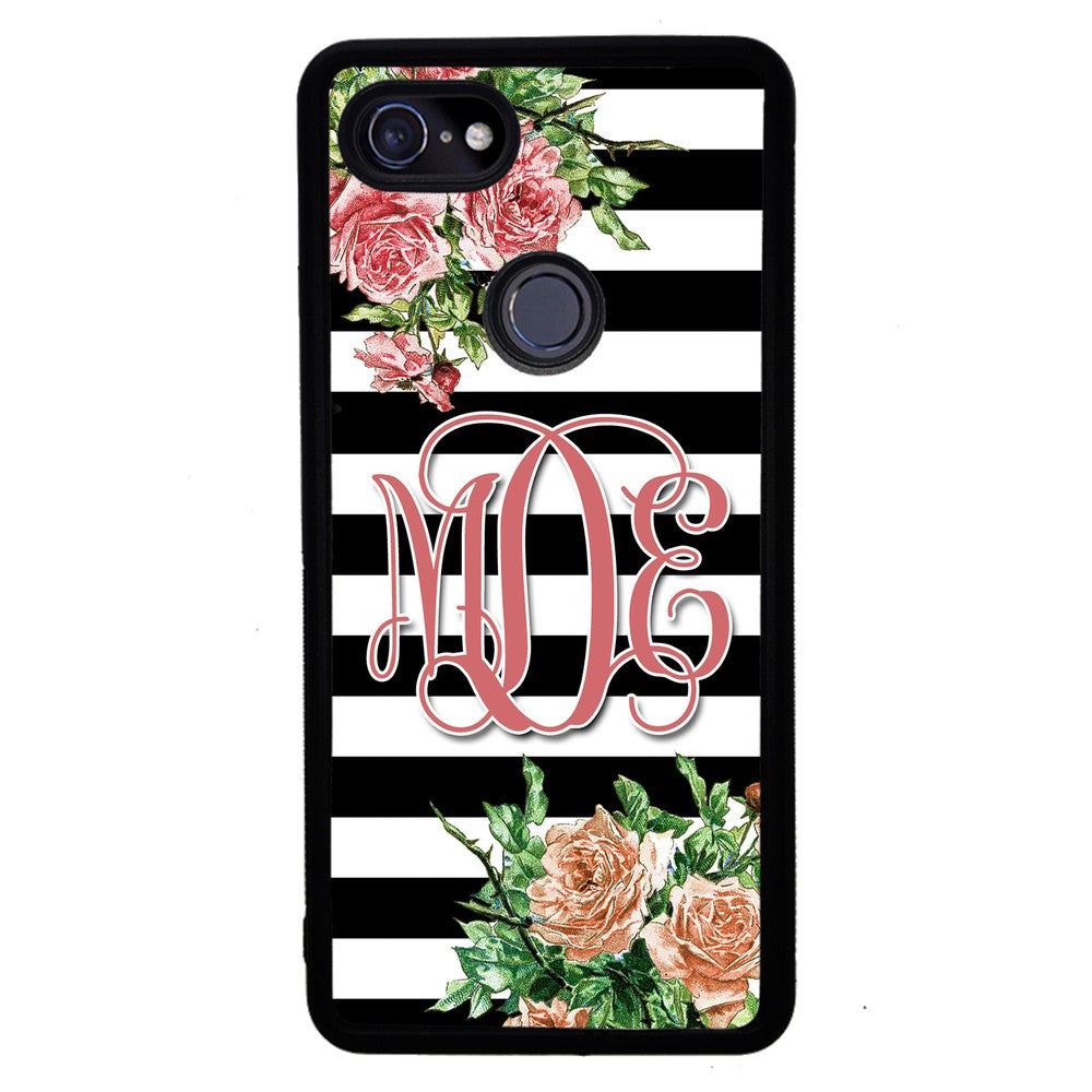 Vintage Pretty Flower Bars Monogram | Google Phone Case
