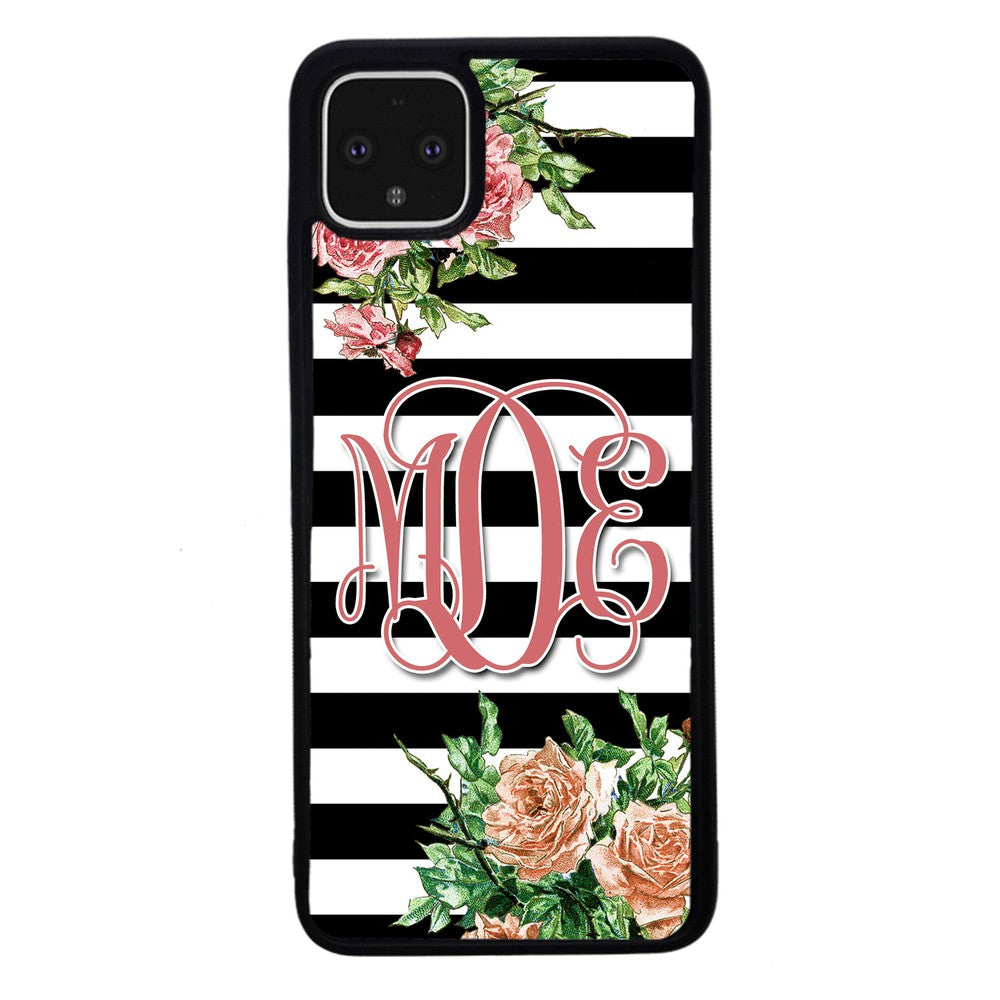 Vintage Pretty Flower Bars Monogram | Google Phone Case