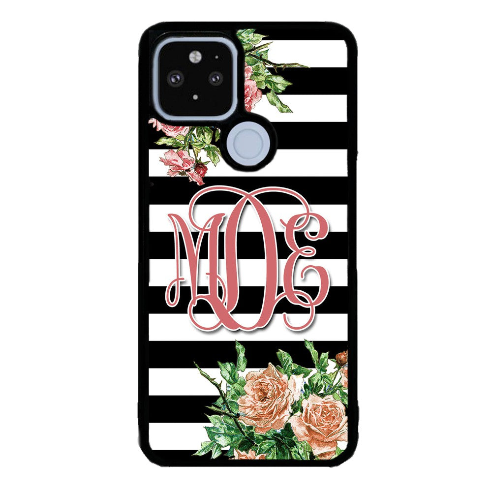 Vintage Pretty Flower Bars Monogram | Google Phone Case
